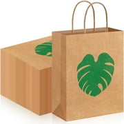Kolldenn 48 Pcs PresNok Kraft Hawaiian Tropical Gift Bags Palm Leaves Luau Party Favor Goodie Treat Bags with Handle for Summer Hawaii Aloha Festival Party Supplies