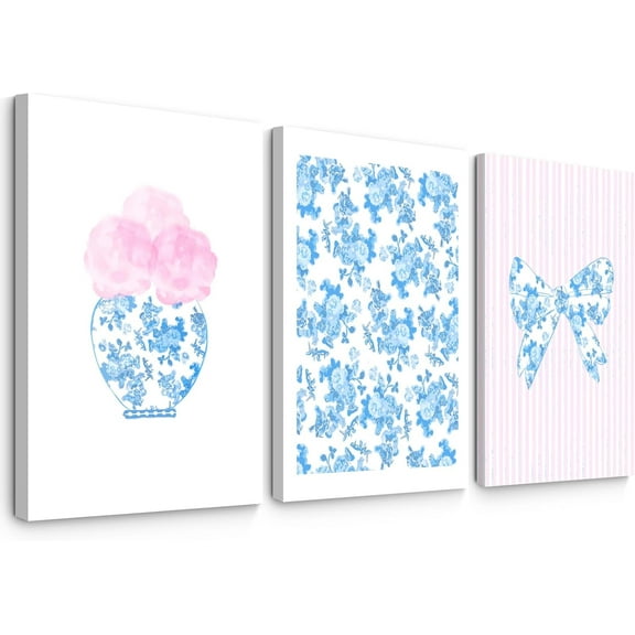 Coquette Wall Decor Pink Bow Wall Art Girl Room Canvas Posters Preppy Aesthetic Wall Decor Pictures Trendy Pink Wall Art Coquette Cherry Print for Girly Room Bedroom 12x16 Inch Und Set of 3