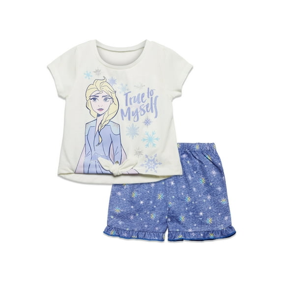 Disney Frozen Elsa Little Girls T-Shirt and Shorts Outfit Set Toddler to Little Kid