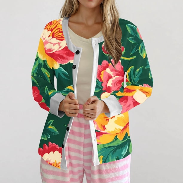 Cárdigan informal para mujer, cárdigan con botones y estampado navideño, chaqueta de moda, blusa para mujer