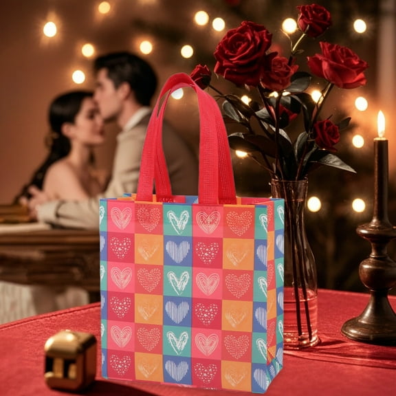 KOYPTL Valentine's Day Gift Bags with Handles Multifunctional Non Woven Reusable Treat Bags Waterproof Tote Bags for Kids Gift Wrapping Party Supplies