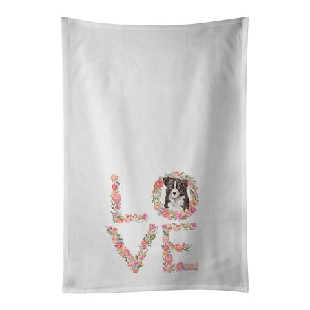 

Border Collie #5 Love White Kitchen Towel Set of 2 Dish Towels 19 in x 28 in