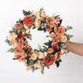thumbnail image 2 of Spring and Summer Roses, Peonies Flower Wreath | Simulated Floral Garland for Wedding, Door Hanging & European Garden Decor | 45cm Brown Artificial Wreath, 2 of 9