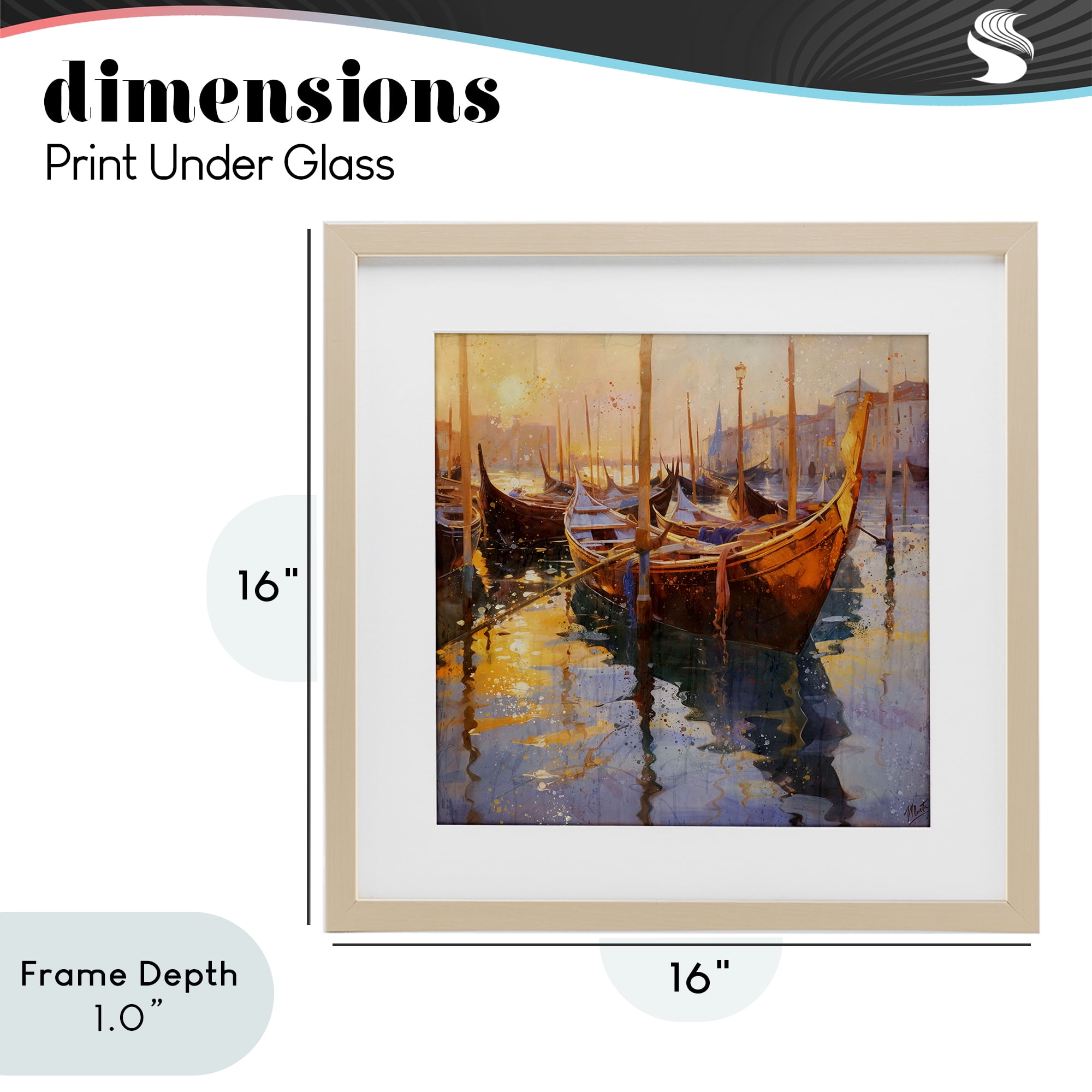 Stupell Industries Venetian Gondolas in Golden Light Birch Framed Print Under Glass, design by Marta Wiley