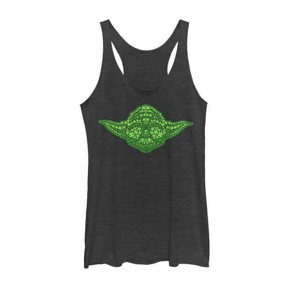 Women's Star Wars St. Patrick's Yoda Clover Face Racerback Tank Top Black Heather Large