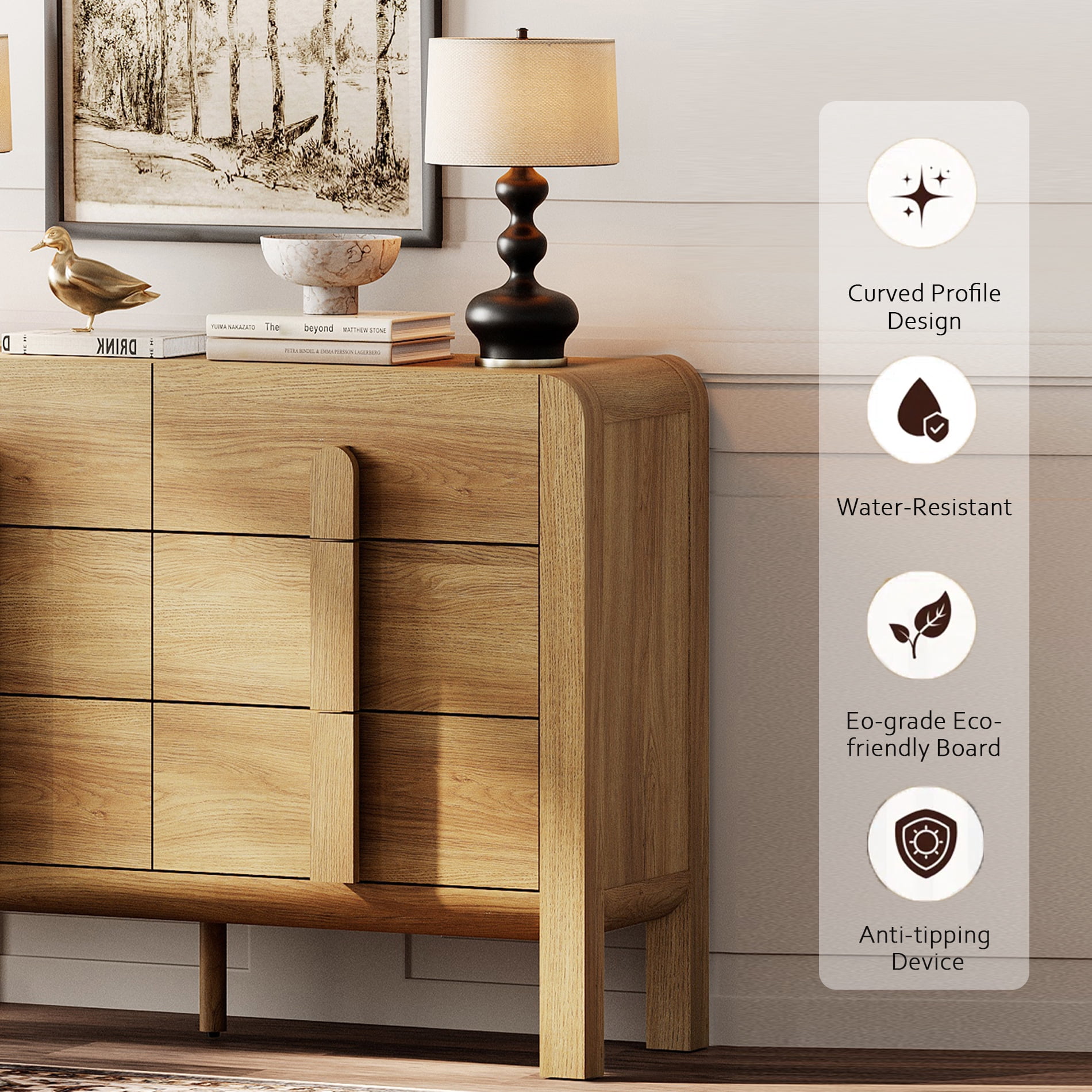 Modern Dresser TV Stand for TVs up to 100 Inch, Cruved Entertainment Center, Wood TV Console with Storage for Living Room