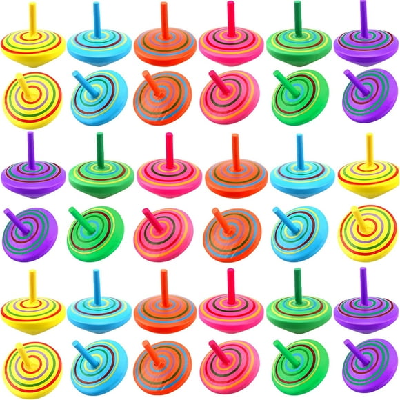 30 Pieces Colorful Wooden Top Toys Painted Spinners Educational Toys for Kids