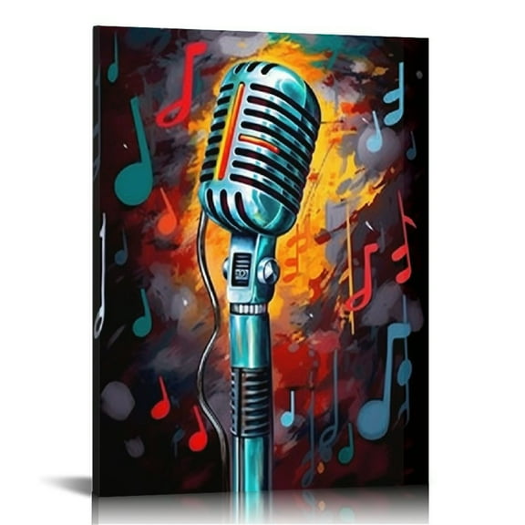 COMIO Music Art Painting Wall Art Microphone Picture Canvas Giclee Print Modern Home Studio Bedroom Decoration