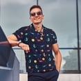 thumbnail image 3 of Kdxio Space Dinosaur Print Men's Short Sleeve Polo Shirt,Midweight Men's Shirt, 3 of 6