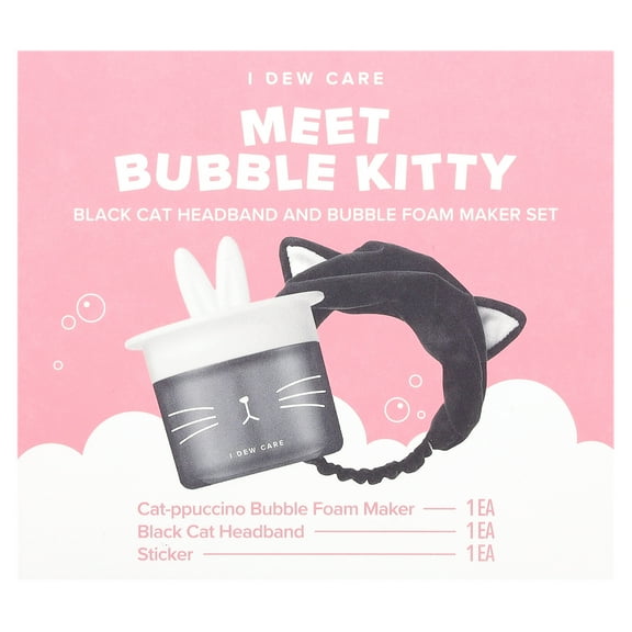 I Dew Care Meet Bubble Kitty, Black Cat Headband and Bubble Foam Maker Set, 3 Piece Set