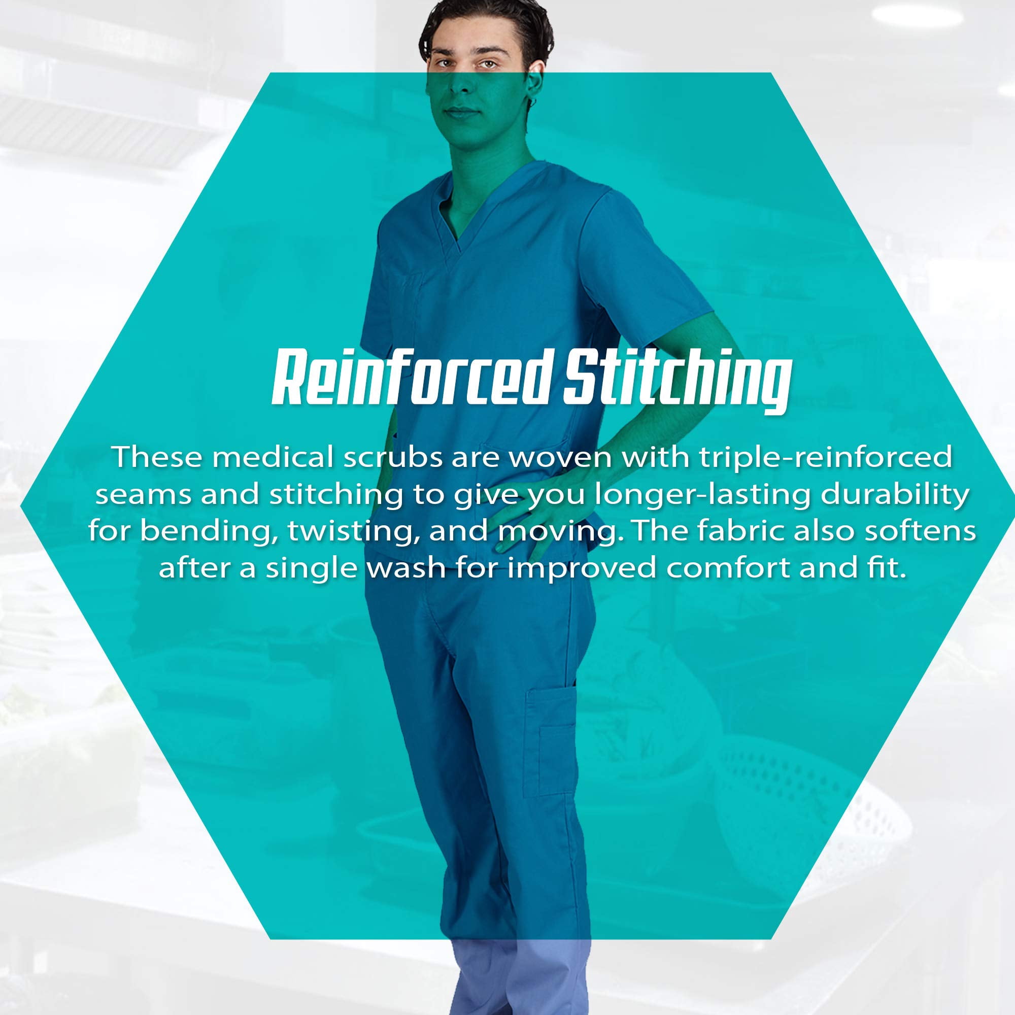 Men Scrub Set Medical Scrub Top and Pants (Ceil Blue, Medium)