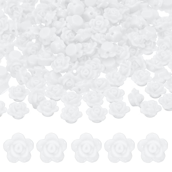 Uxcell Acrylic Rose Flower Beads, 50 Pcs Flat Back Rose Flower Loose Spacer Beads Charm Colorful Floral Beading with 2mm Hole for DIY Craft Making Necklace Bracelet, White