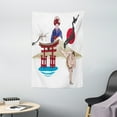 thumbnail image 1 of Asian Tapestry, Japanese Woman Traditional Athlete Temple Hand Fan Ethnic Cultural Icons Illustration, Wall Hanging for Bedroom Living Room Dorm Decor, 40W X 60L Inches, Multicolor, by Ambesonne, 1 of 2