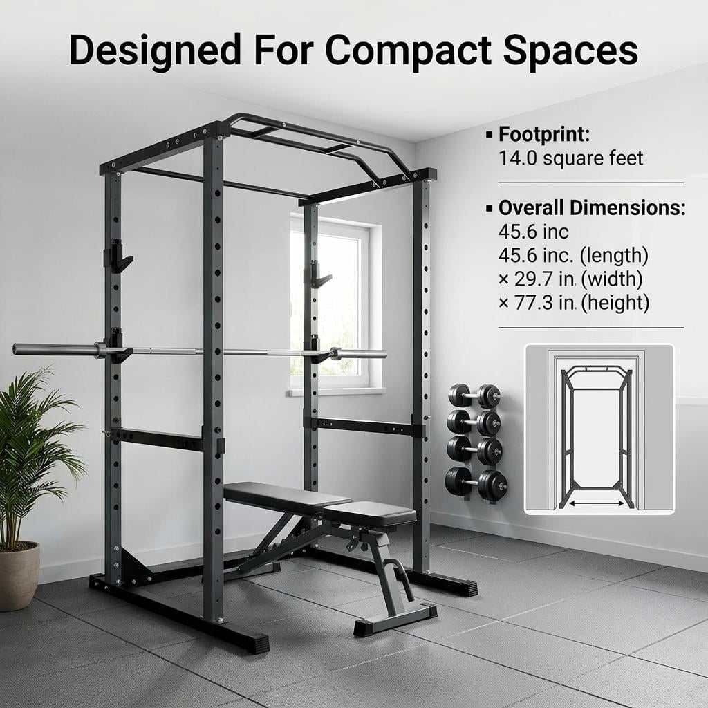 Tanfengu 1200 lbs Power Cage, Heavy-Duty Steel Squat Rack with Adjustable Safety Bars & Multi-Grip Pull-Up Bar for Home Gym Strength Training（Black)