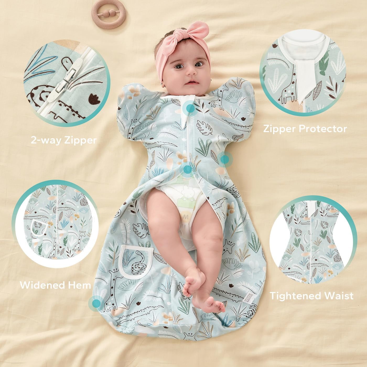Queilt Seaweed 3 6 Months Baby Swaddle Transition Sleeping Bag With Arms Up Cotton Baby Wearable Blanket With 2 Way Zipper Lightweight Newborn Swad