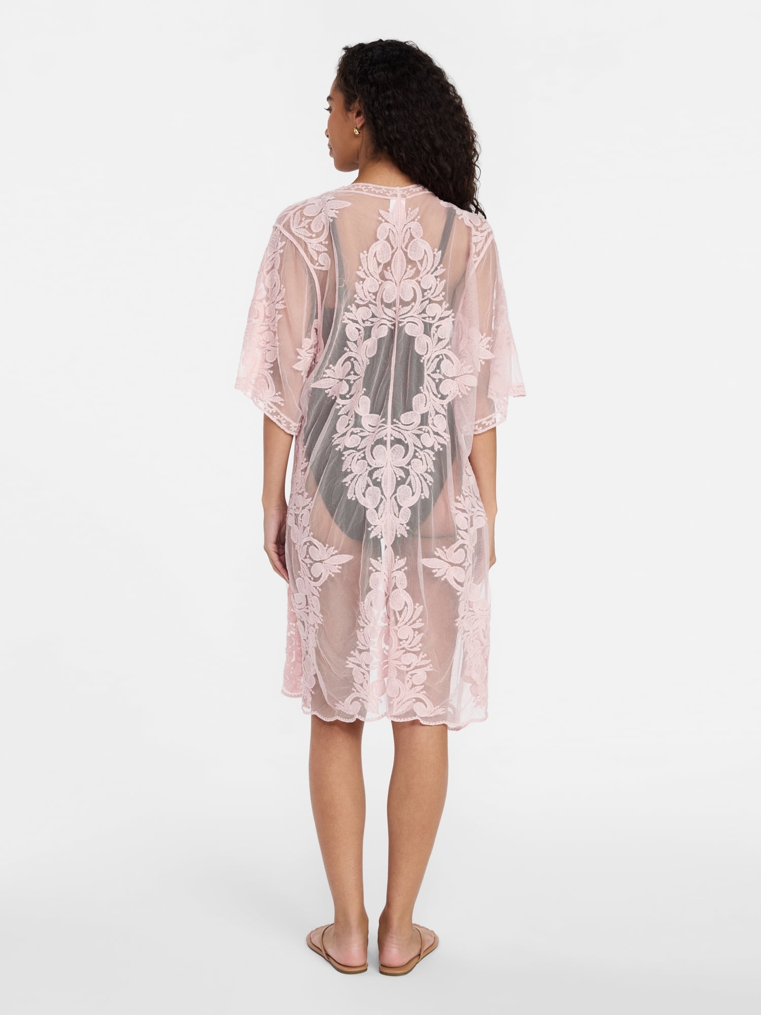 Time and Tru Women's Lace Coverup, Sizes XXL/XXXL, Pink Smoke
