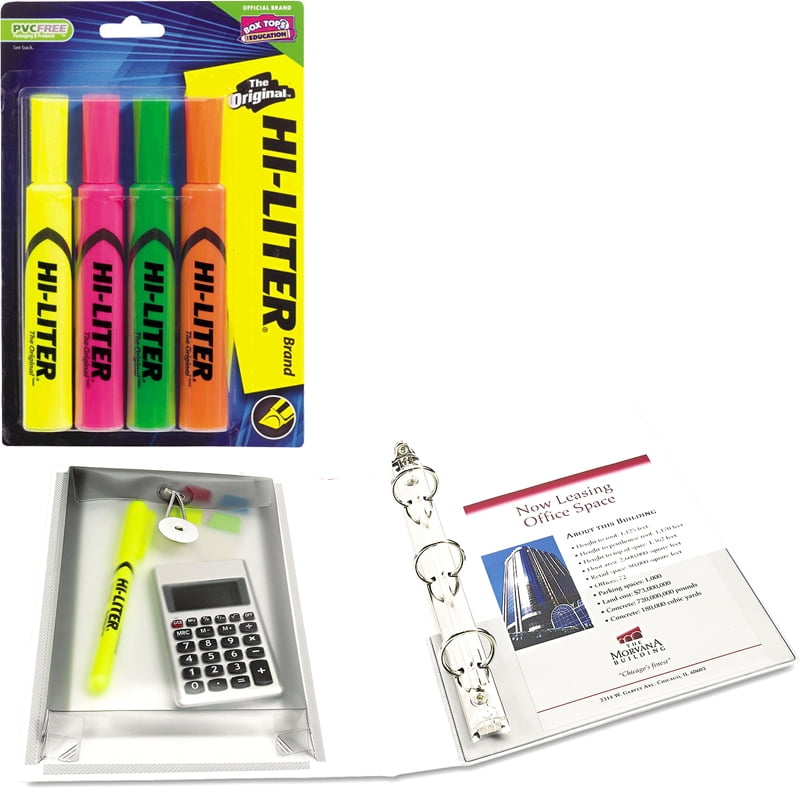 Avery Desk Style Hi-Liter, Assorted Colors, 4 pack and Avery Durable Binder with EZ-Turn Ring, 1" Capacity, Available in Multiple Colors Bundle