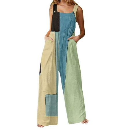 

Dyegold Jumpsuits for Women Casual Woman s Jumpsuit Loose Casual Leopard Tie Dye Spaghetti Strap Baggy Playsuit Overalls Sleeveless Square Neck Rompers