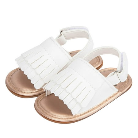 

Toddler Sandals Infant Boys Open Toe Tassels First Walkers Summer Flat Slippers White Size 12