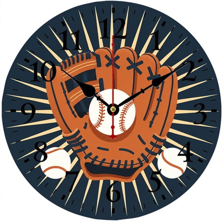 CozyHour Baseball Wall Clock, 9.84 Inch Sports Themed Analog Clock with Glove Design for Boys Room, Bedroom, Game Room and Office