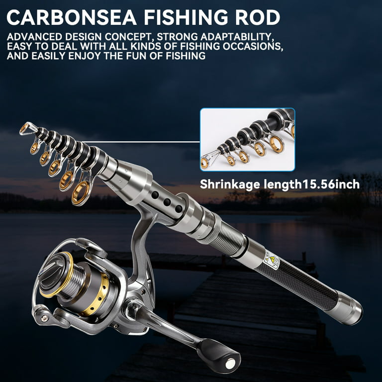 Fishing Poles, MDHAND Carbon Fiber Telescopic Fishing Rod And Reel Combo  With Spinning Reel, Fishing Line, Lure, Hook And Harness Bag, Fishing Gear  Set For Beginners/ Adults Saltwater/ Freshwater, V48 