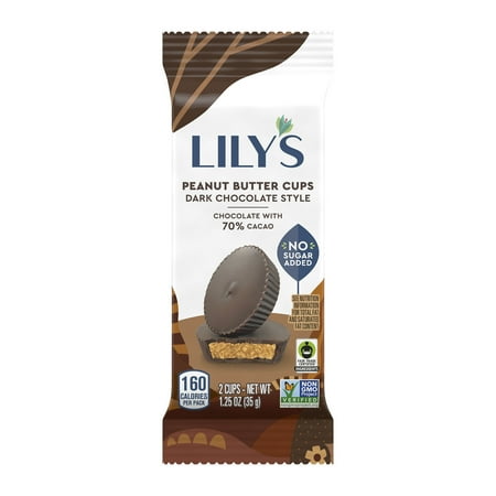 Lily's Dark Chocolate Style Peanut Butter Cups No Added Sugar Sweets, Pack 1.25 oz