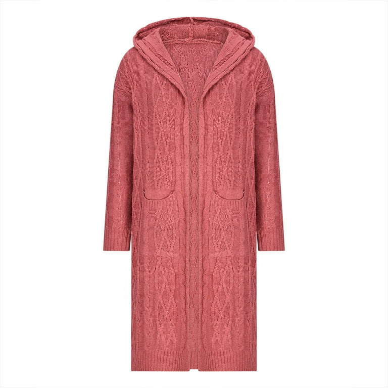 Trushirts Womens Pink Cable Knit Hooded Cardigan Longline Open