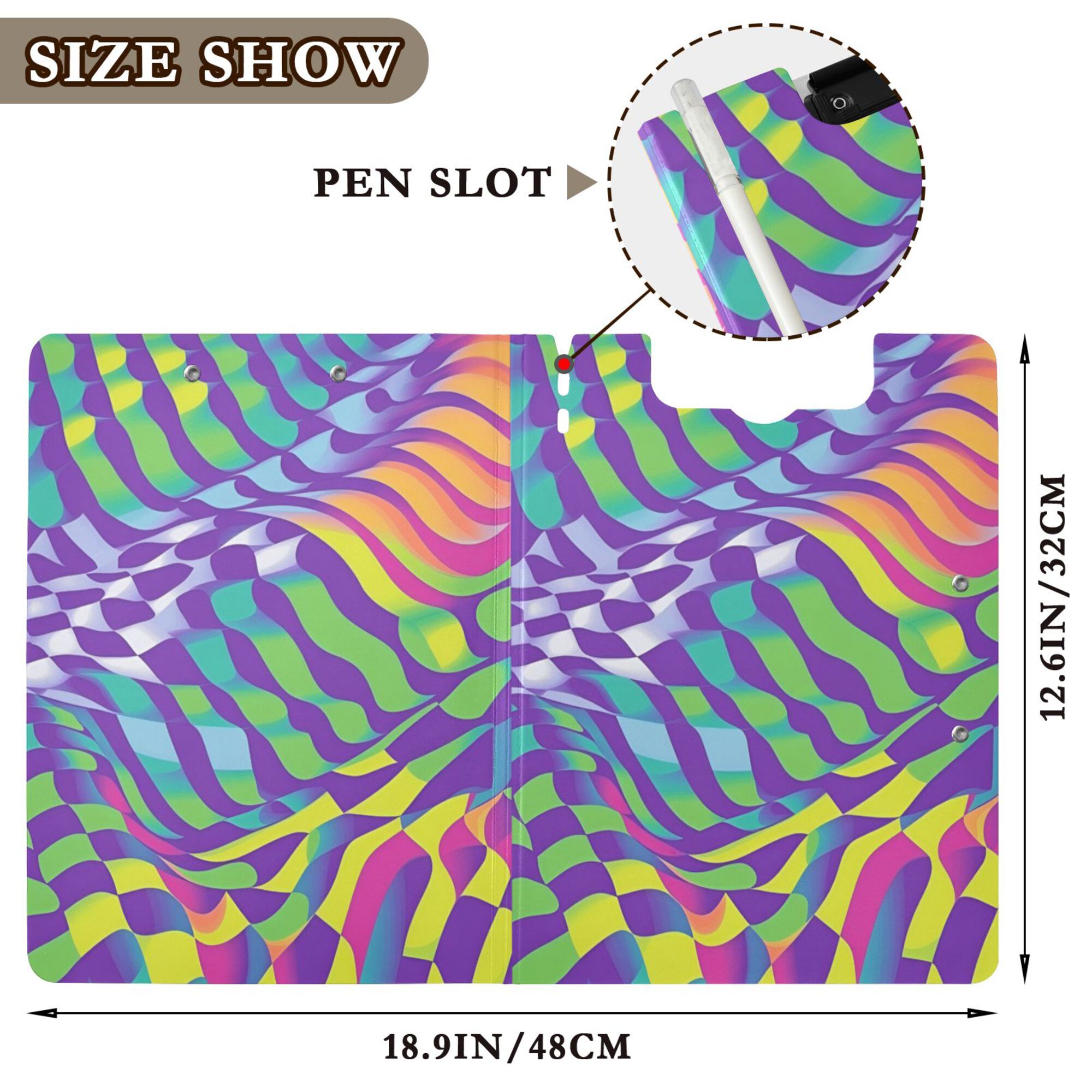 FORMRS A4 Clipboard Folder with Pen Holder Horizontal Foldable School Office Binder, Green Wavy Pattern