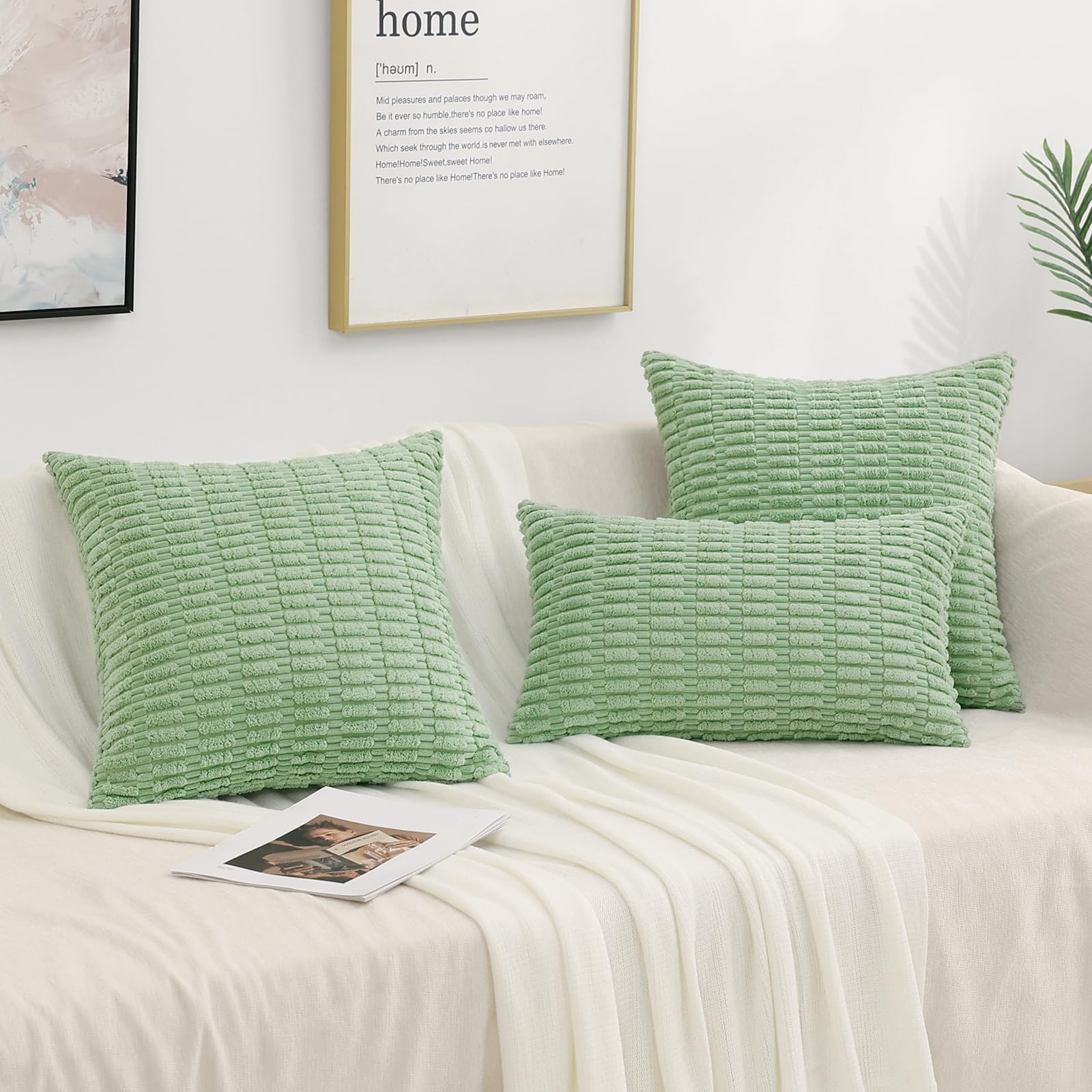 decorUhome Throw Pillow Covers 18x18 Sage Green Corduroy Striped photo 7
