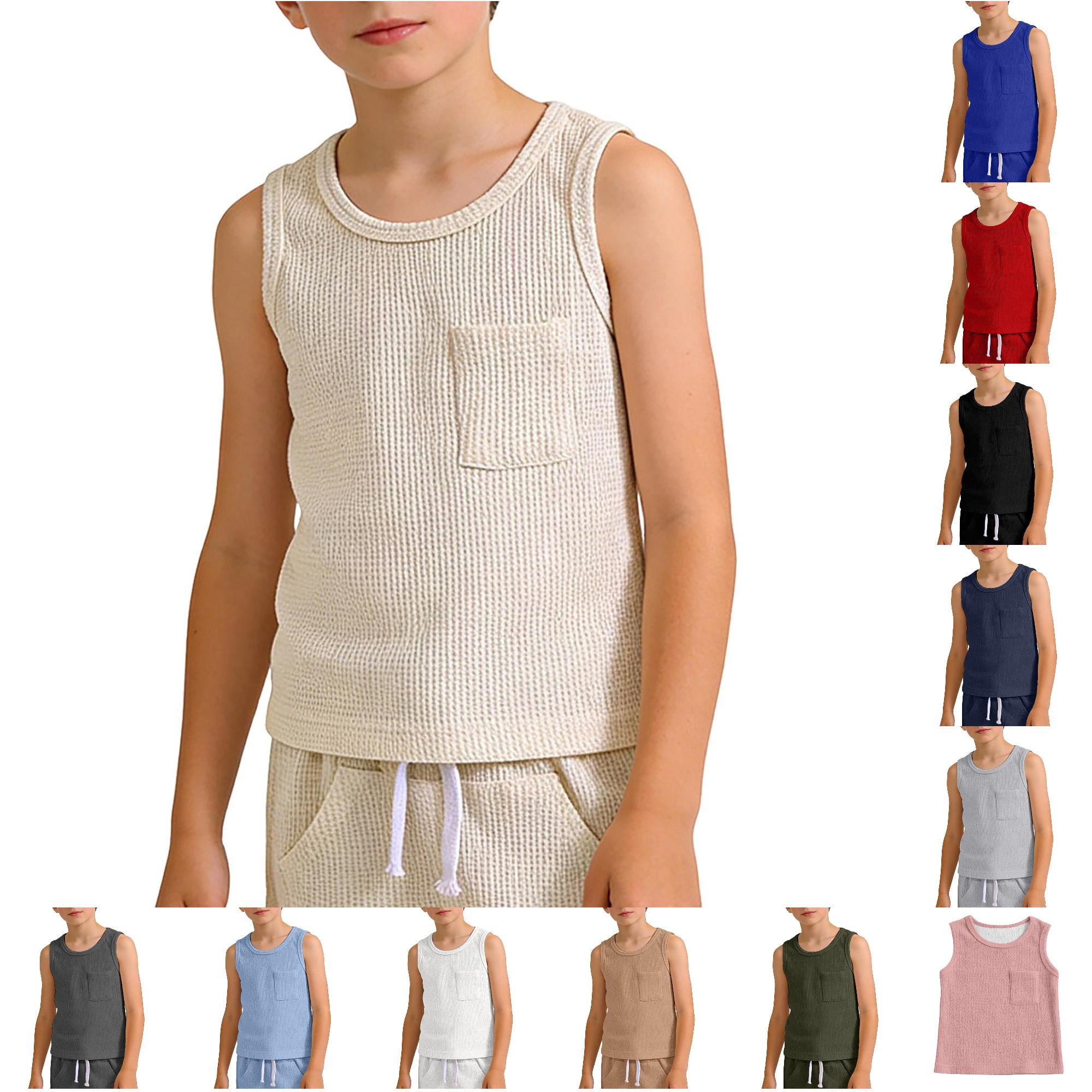 Boys&rsquo; Tank Tops Sleeveless Crew Neck Undershirts Kids Basic Tank T Shirts with Pockets Casual Athletic Tees Kids Shirts 4-5 Years
