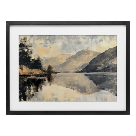 Stupell Industries Brushed Mountain Reflection Black Framed Print Under Glass design by LSR Creative Studio, 14 x 20