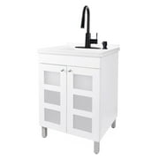 Laundry Sink with White Cabinet Stainless Finish Pull-Down Faucet