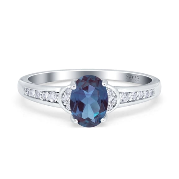 Lab Alexandrite Size-5 Art Deco Oval Vintage Style Channel Setting CZ Wedding Engagement Rings For Women 925 Sterling Silver Gifts For Her