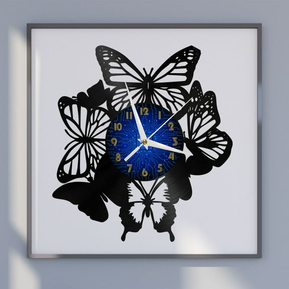 Butterfly 2 12 Inch Vinyl Record Wall Clock - Silent, Creative, and Unique Clock for Living Room, Entryway, or Bedroom Decor - Perfect Gift Idea(12 inchs B without LED)