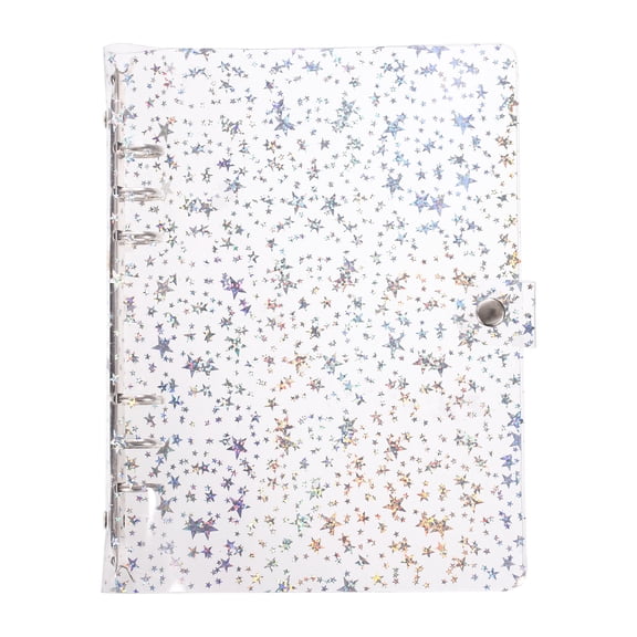 A5 Binder Cover, 6-Ring Stars Pattern Refillable Notebook Shell with Snap Button Closure Loose-Leaf Journal Folders for DIY Meeting Notebook, Clear