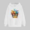 thumbnail image 2 of VBTAPA Mardi Gras Hoodies for Women Novelty Mask Graphic Printed Hooded Sweatshirt Carnival Party Hoodies Funny Holiday Pullover Sweatshirts with Kangaroo Pocket White L, 2 of 6