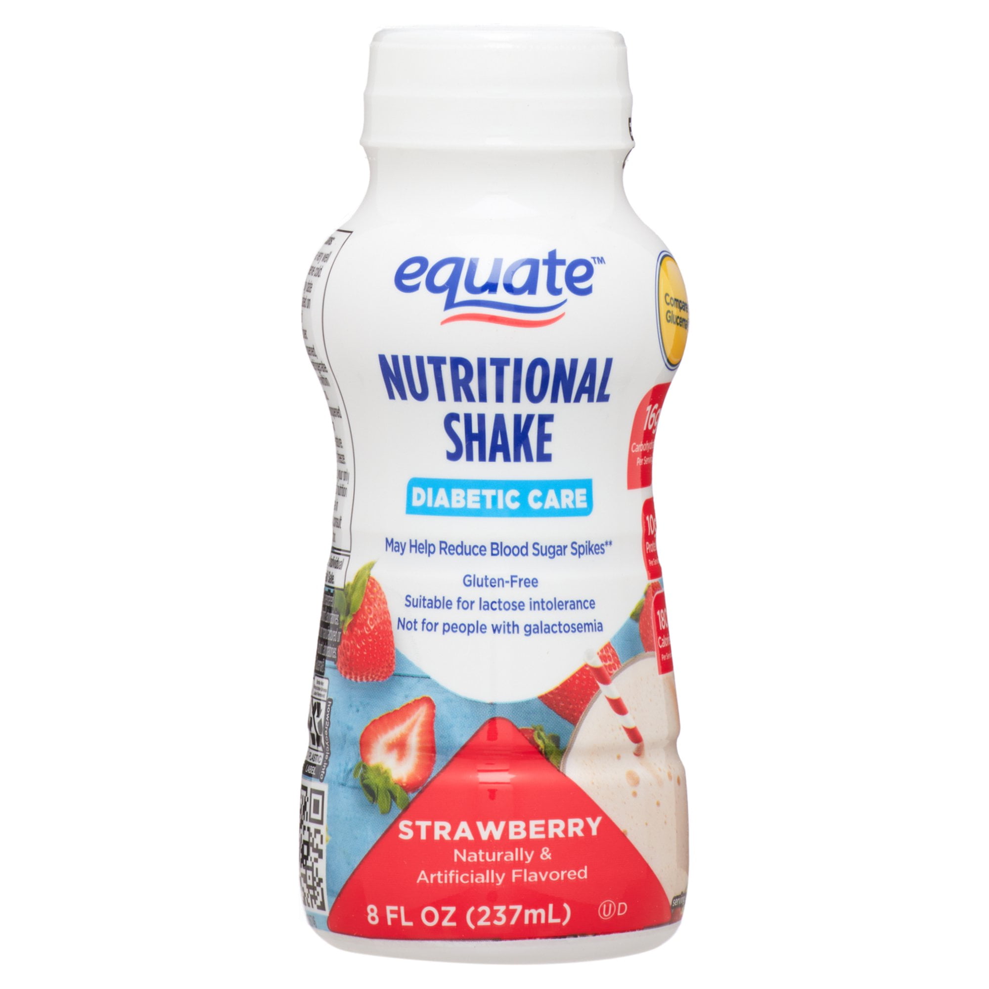 (3 pack) Equate Nutritional Shake Diabetic Care, Strawberry, 8 fl oz, 24 Count