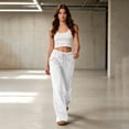 thumbnail image 6 of Womens Fleece Flare Sweatpants Wide Leg Lounge Pants with Pockets Fall Drawstring Travel Sweat Pants M, 6 of 7
