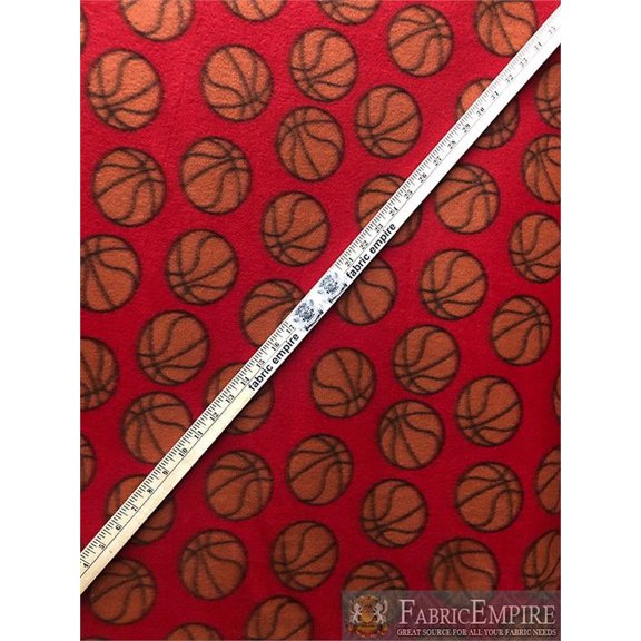 FLEECE PRINTED *BASKETBALL RED* / FABRIC BY THE YARD N-318