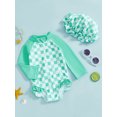 thumbnail image 3 of aturustex Toddler Baby Girl Rash Guard Swimsuit with Sun Hat 0-24M Infant Long Sleeve Zipper Bodysuits Swim Classic Checkered Print Rompers Crew Neck ar Beachwear for Holiday Party Swim Pool, 3 of 7