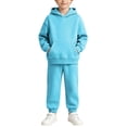 thumbnail image 2 of Toddler Boys Hoodie Set, Solid Color Soft Long Sleeve Top & Sweatpants, Cute Casual Outfit For Kids Sky Blue 1-2 Years, 2 of 9