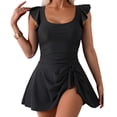 thumbnail image 1 of SKQIT Women's Ruffle Sleeve Swim Dress Tummy Control One Piece Swimsuit with Knot Side Skirt, 1 of 5
