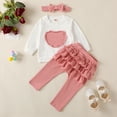 thumbnail image 3 of 2T Toddler Baby Girls Outfits 2-3T Toddler Baby Girls Long Sleeve Heart Print Top Ruffle Pants Headband 3PCS Fall Winter Clothes White, 3 of 9
