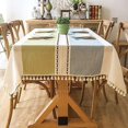 thumbnail image 1 of Nappe Carrée en Lin, Nappe en Coton Lavable, Design Sans Plis et à Franges, Couverture de Table pour Décoration de Table de Cuisine (Bleu-Vert, 55x55 Pouces), 1 of 5