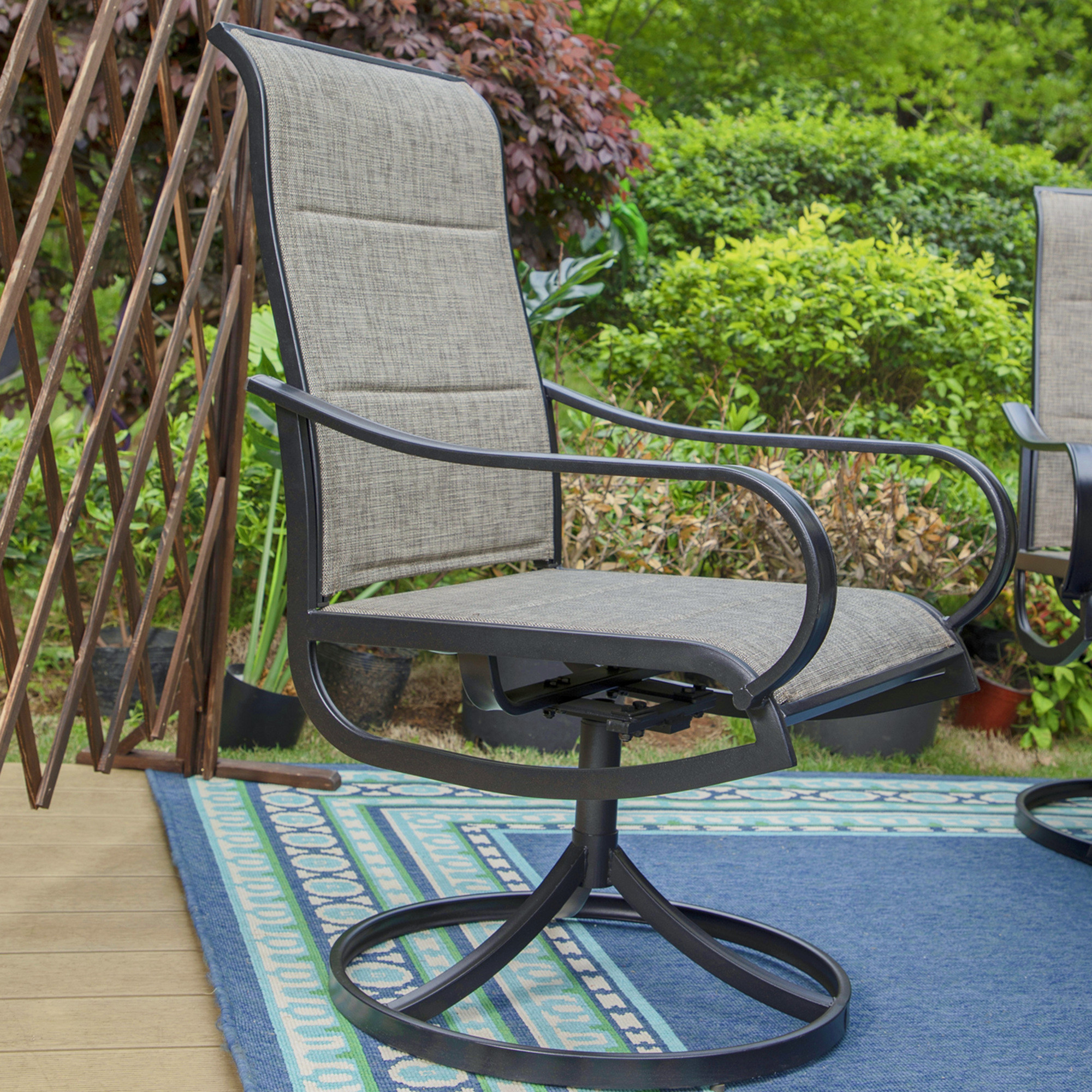 MF Studio Set of 2 High-Back Swivel Outdoor Dining Chairs with Padded Textilene Seat, Black & Dark Brown - image 3 of 11