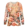 thumbnail image 4 of MIUOWANP Women's Casual Fashion Loose Pleated Crew-Neck Printed Long-Sleeved Tops 2024 Popular New Tops on Sale Orange L, 4 of 5