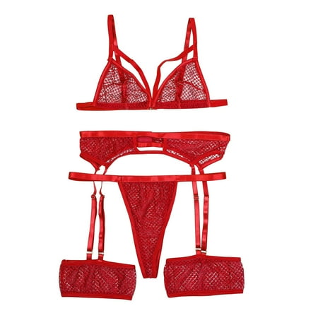 

Sebulube Lingerie Set Fashion Steel Ring Lace Underwear Pajamas Sleepwear Garter Lingerie