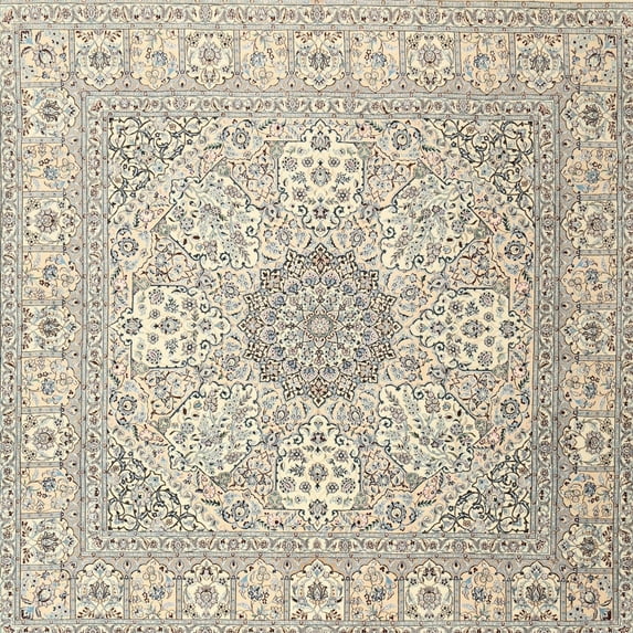 Ahgly Company Indoor Square Traditional Light Gold Medallion Area Rugs, 8' Square