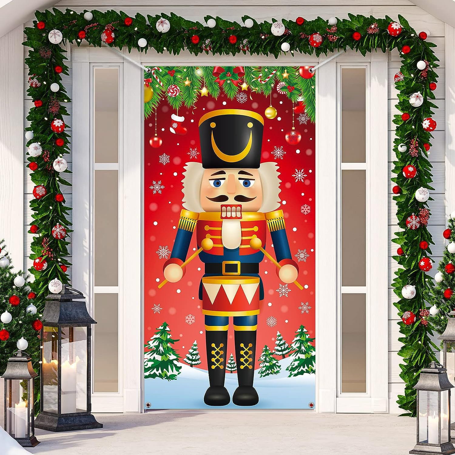 Bannière De Porte Noël Grin-ch - Décoration Festive En Tissu Polyester 180x90 Cm Avec Velcro - Pour Extérieur/Intérieur, Fêtes & Photos