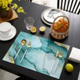 thumbnail image 4 of Teal Marble Placemats Set of 6, Golden Ink Painting Abstract Art Washable Wipeable Table Mats for Dining Tables, Indoor Outdoor Kitchen Place Mats for Holiday Party Table Decor, 4 of 9